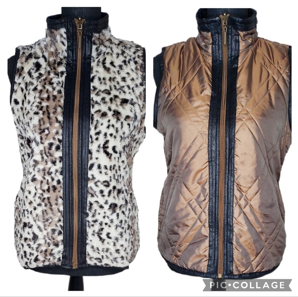 ac-tiv-ology Reversible Animal Print & Bronze Quilted Vest Size Small